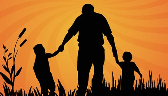 爸爸牵着两个孩子设计父亲节背景图片矢量素材(EPS)