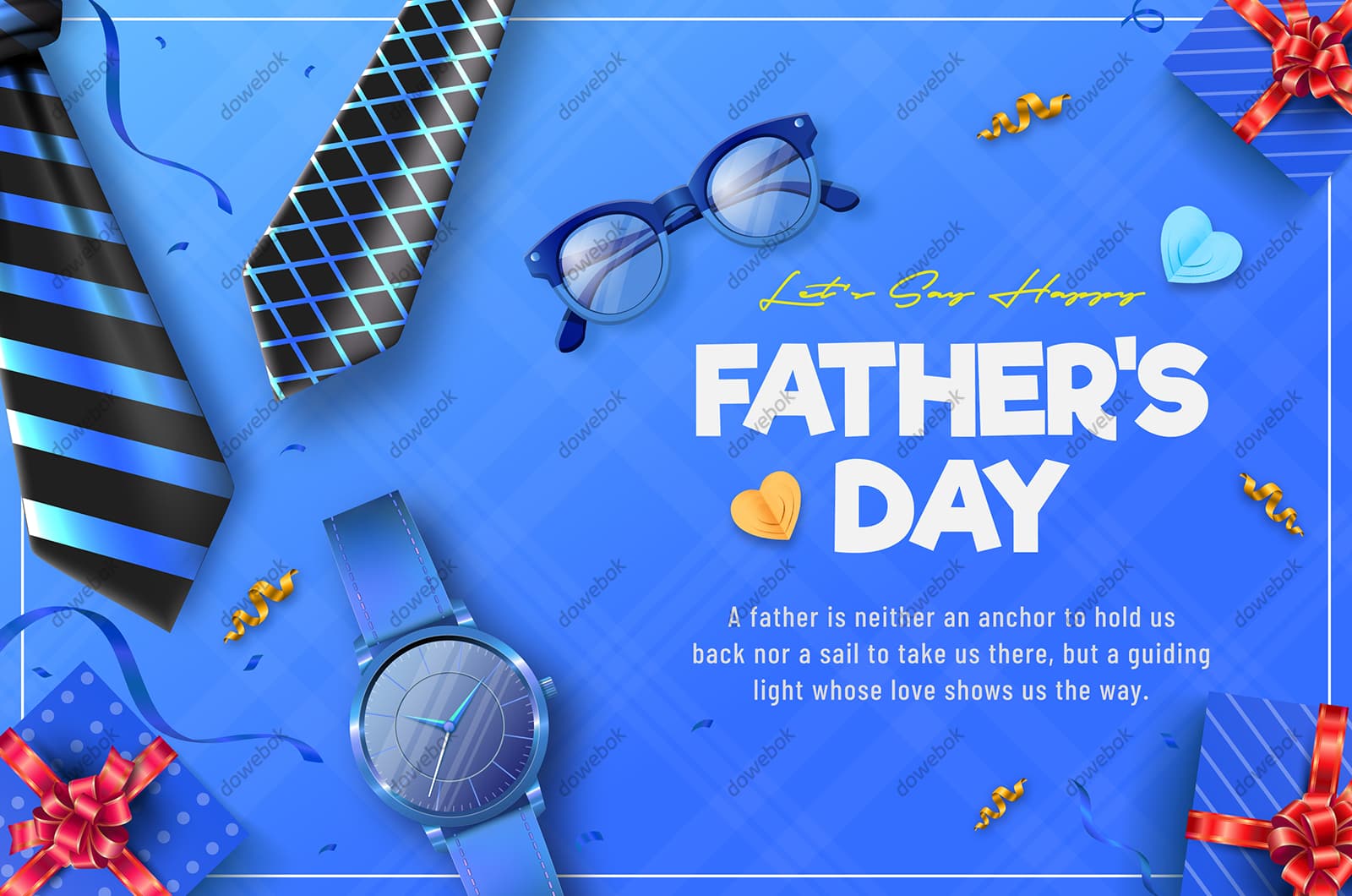 领带眼镜手表等设计父亲节背景图片矢量素材(EPS)