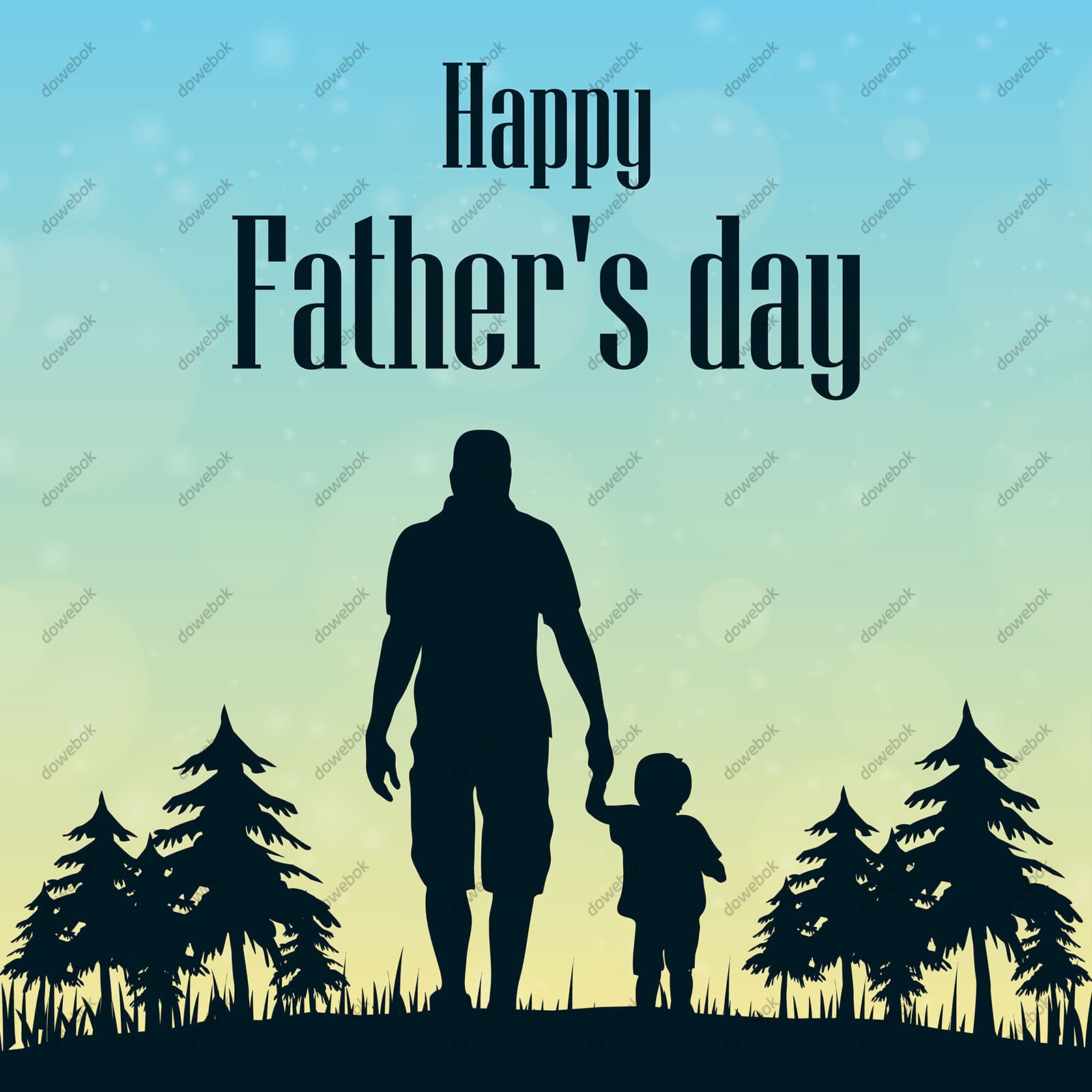 爸爸牵着孩子在森林里散步设计父亲节背景图片矢量素材(EPS)