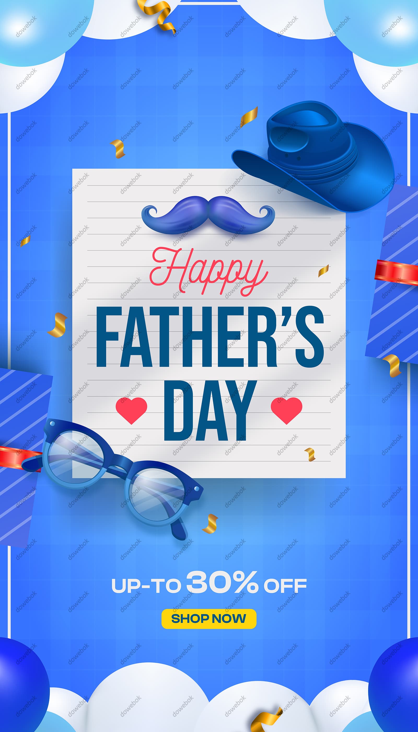 绅士帽八字胡眼镜等设计父亲节海报矢量素材(EPS)
