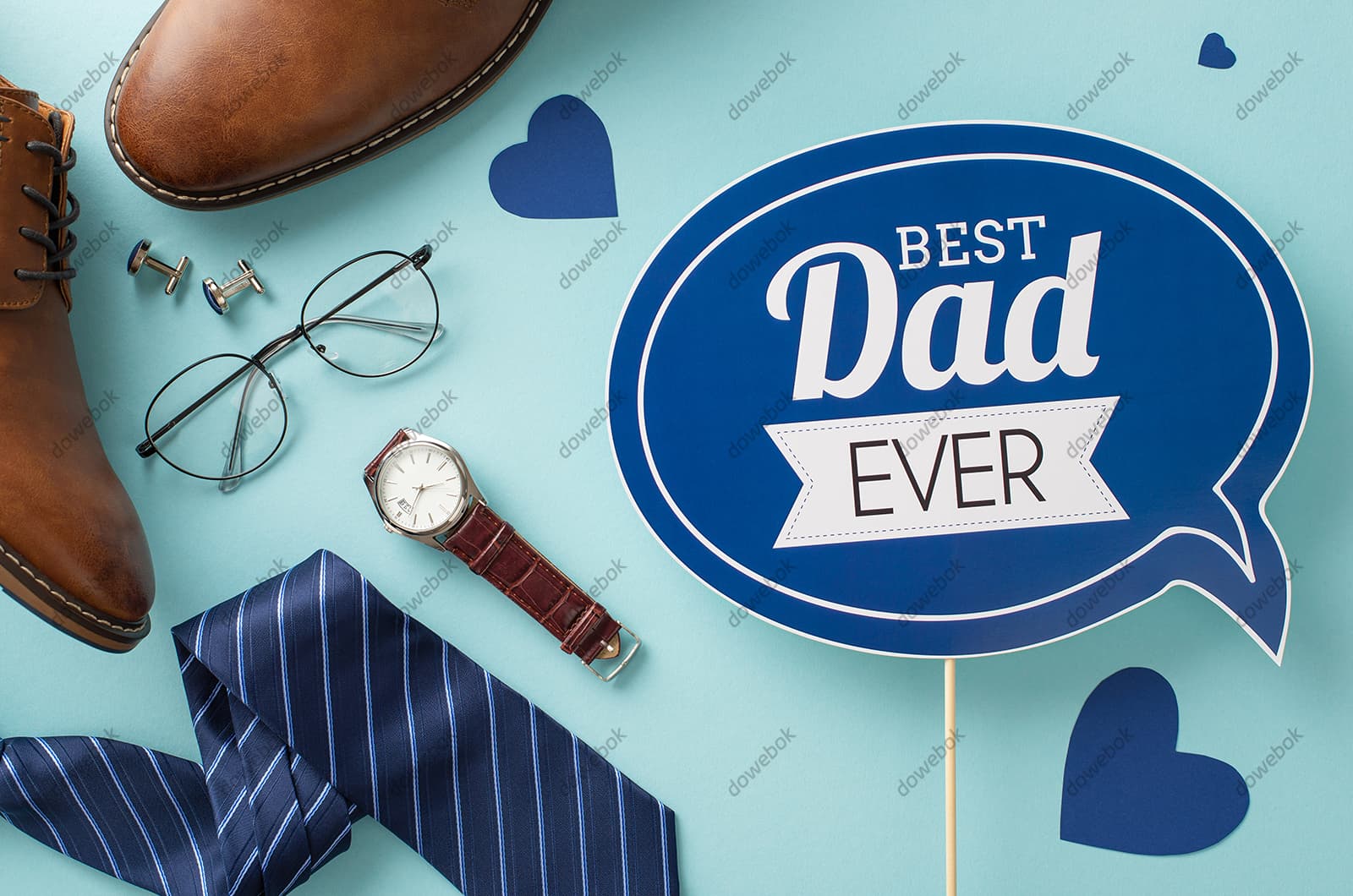 皮鞋领带眼镜手表等设计父亲节背景图片素材(JPG)