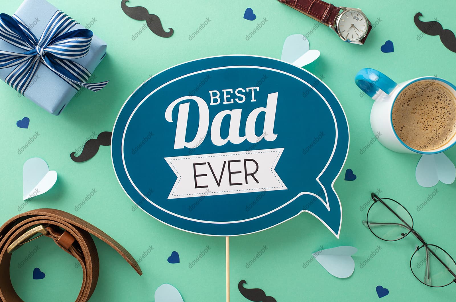 礼物皮带手表眼镜咖啡等设计父亲节背景图片素材(JPG)