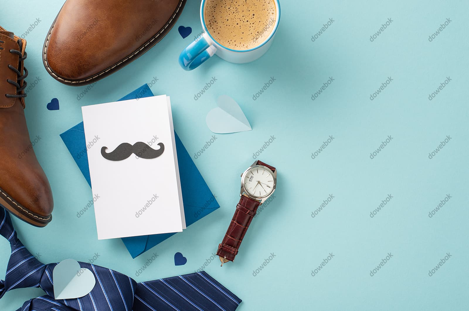 皮鞋领带手表咖啡等设计父亲节背景图片素材(JPG)