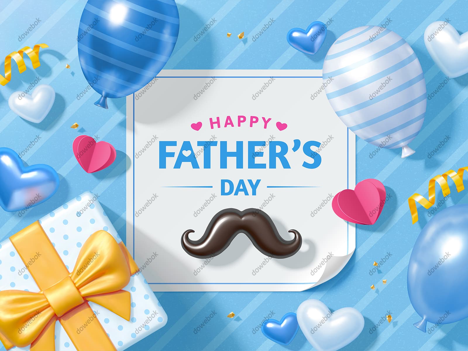 礼物气球和八字胡设计父亲节背景图片矢量素材(EPS)