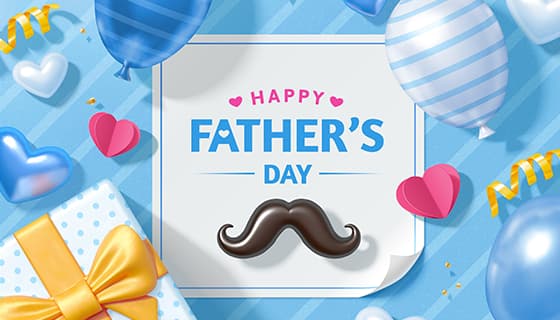 礼物气球和八字胡设计父亲节背景图片矢量素材(EPS)