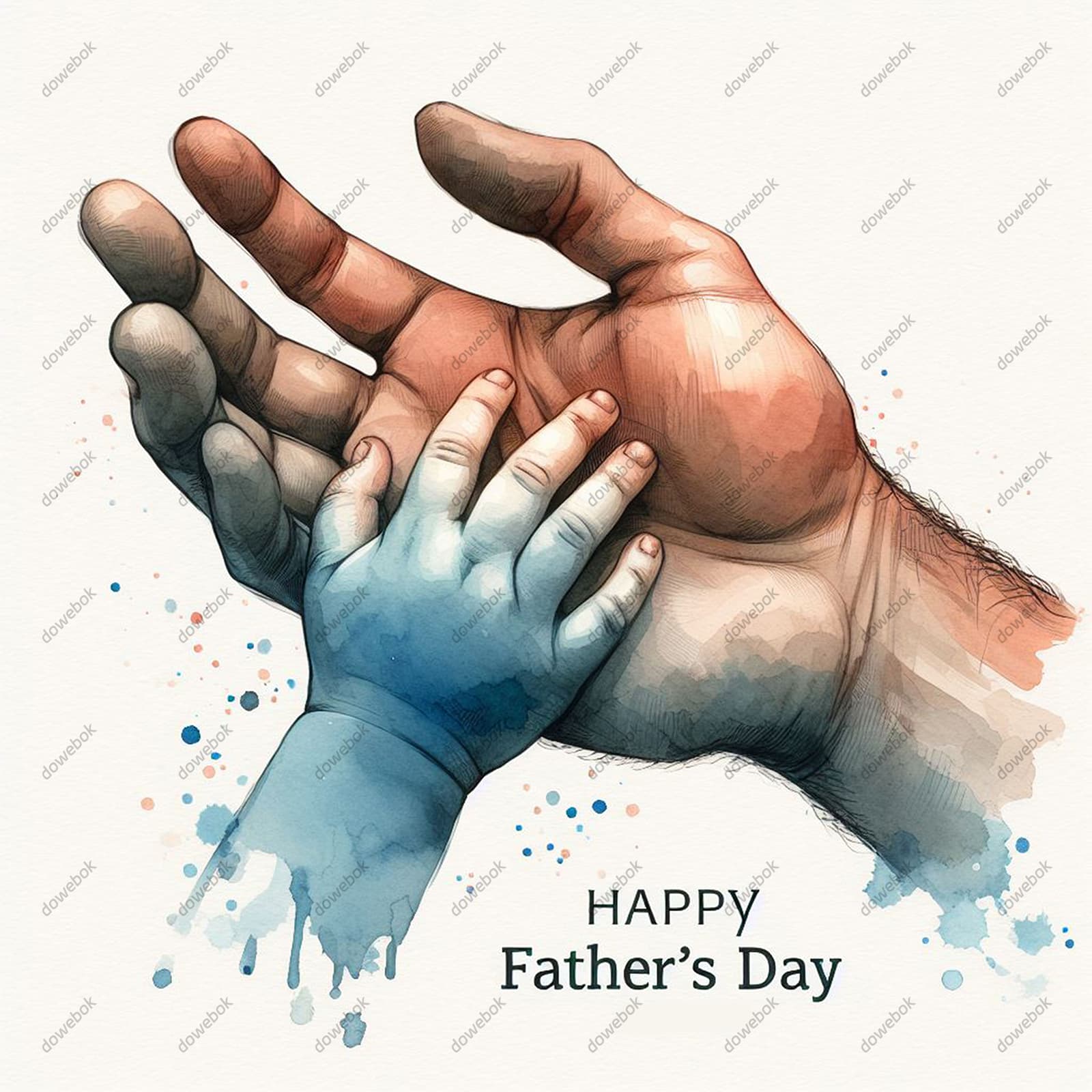 水彩风格的大手和小手设计父亲节背景图片素材(JPG)