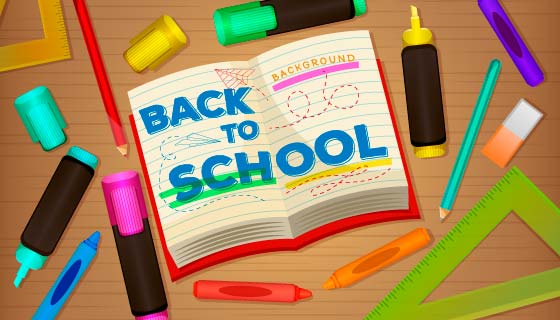 学习工具设计的开学季返校矢量素材(EPS/AI/PNG)