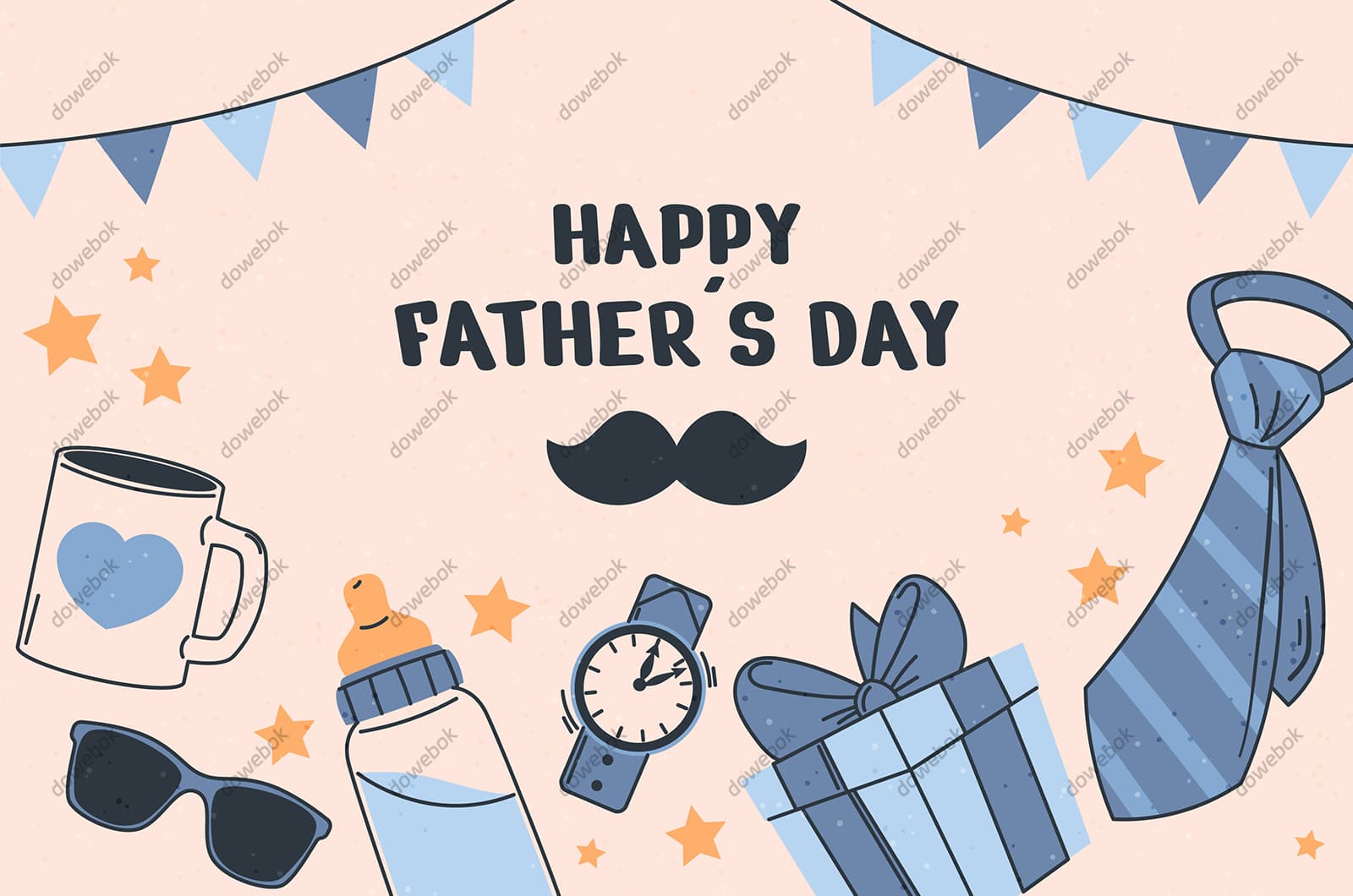 马克杯眼镜手表礼物领带等设计父亲节背景图片矢量素材(AI/EPS)