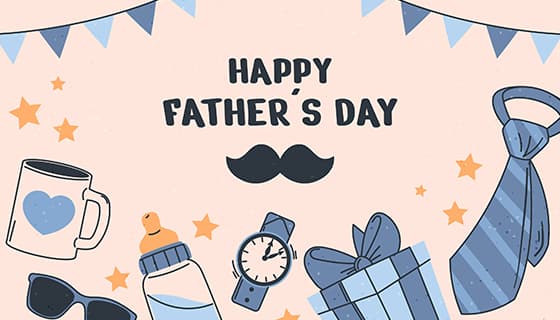 马克杯眼镜手表礼物领带等设计父亲节背景图片矢量素材(AI/EPS)