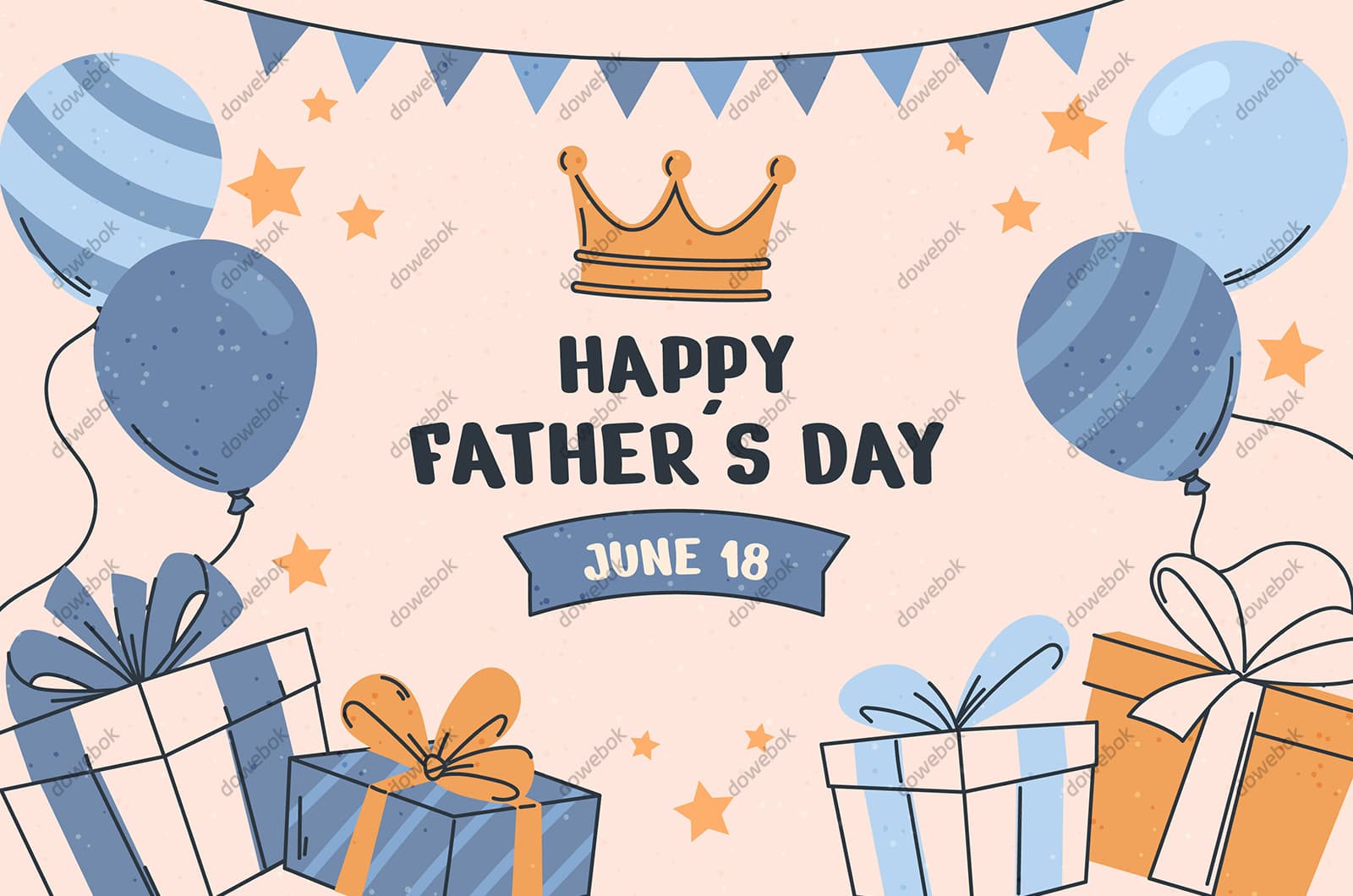 气球礼物和皇冠设计父亲节背景图片矢量素材(AI/EPS)