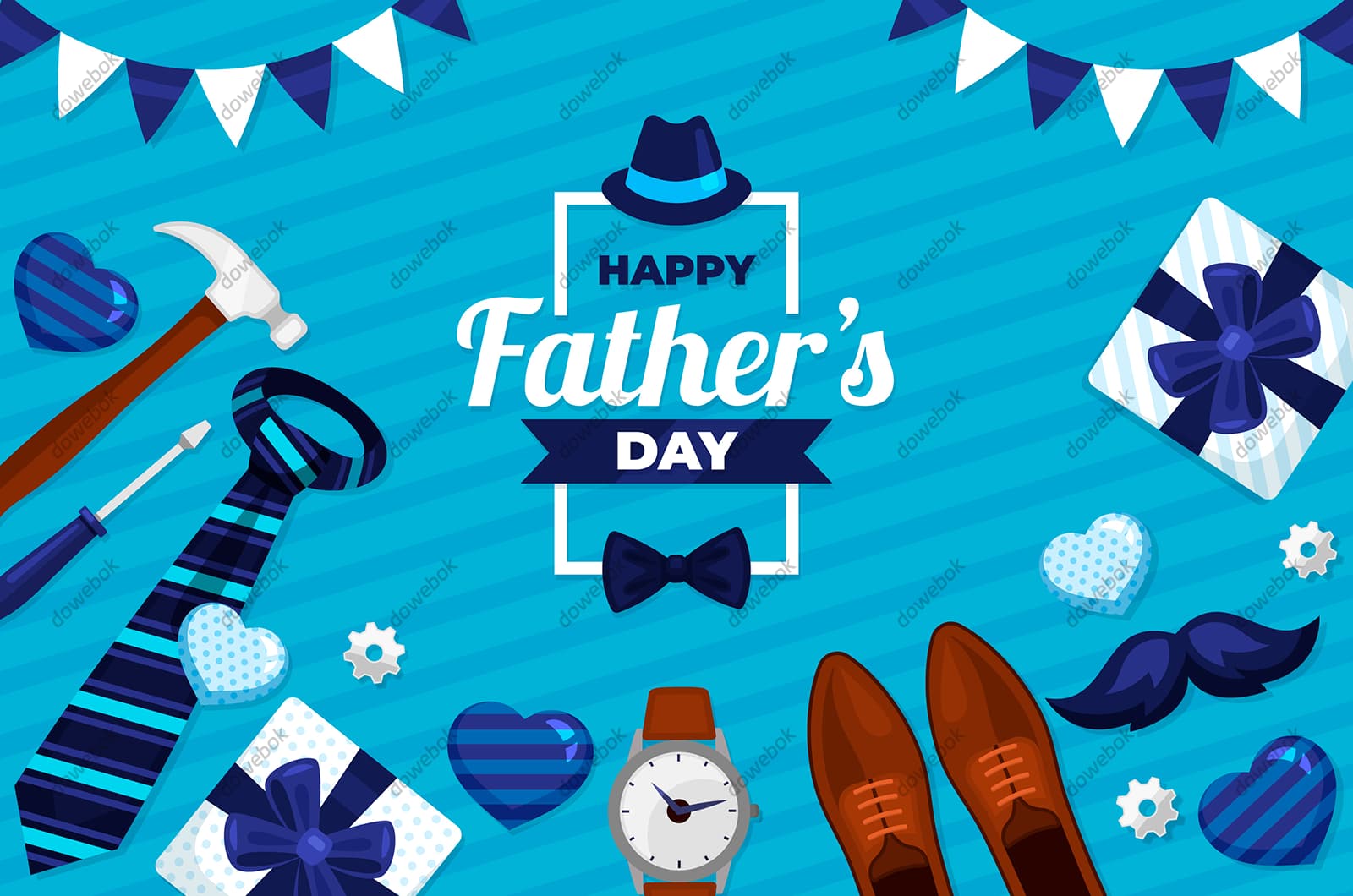 领带礼物手表皮鞋等设计父亲节背景图片矢量素材(AI/EPS)
