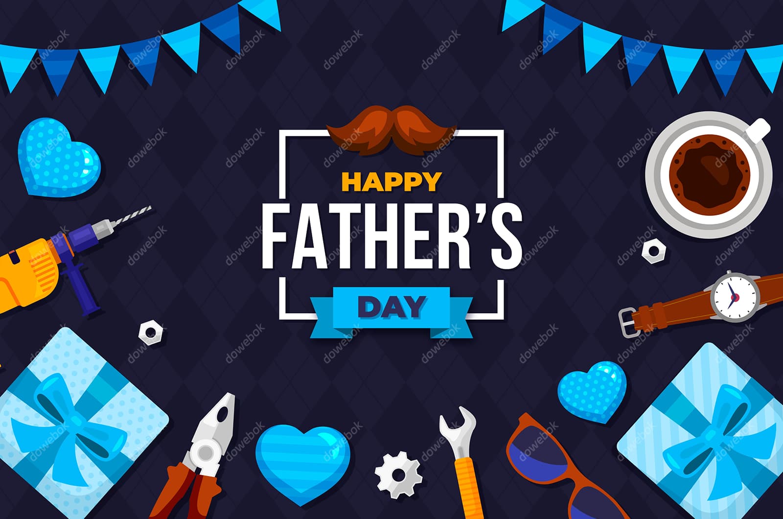 各种工具礼物咖啡手表等设计父亲节背景图片矢量素材(AI/EPS)