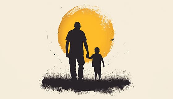 爸爸牵着儿子的剪影设计父亲节背景图片素材(PSD)