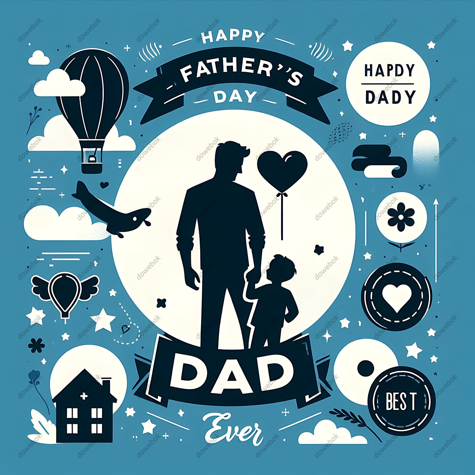 爸爸牵着儿子的剪影设计父亲节背景图片素材(JPG)