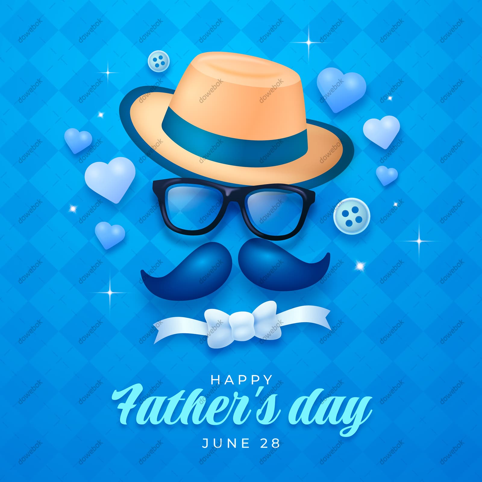 绅士帽眼镜八字胡蝴蝶结设计父亲节背景图片矢量素材(AI/EPS)