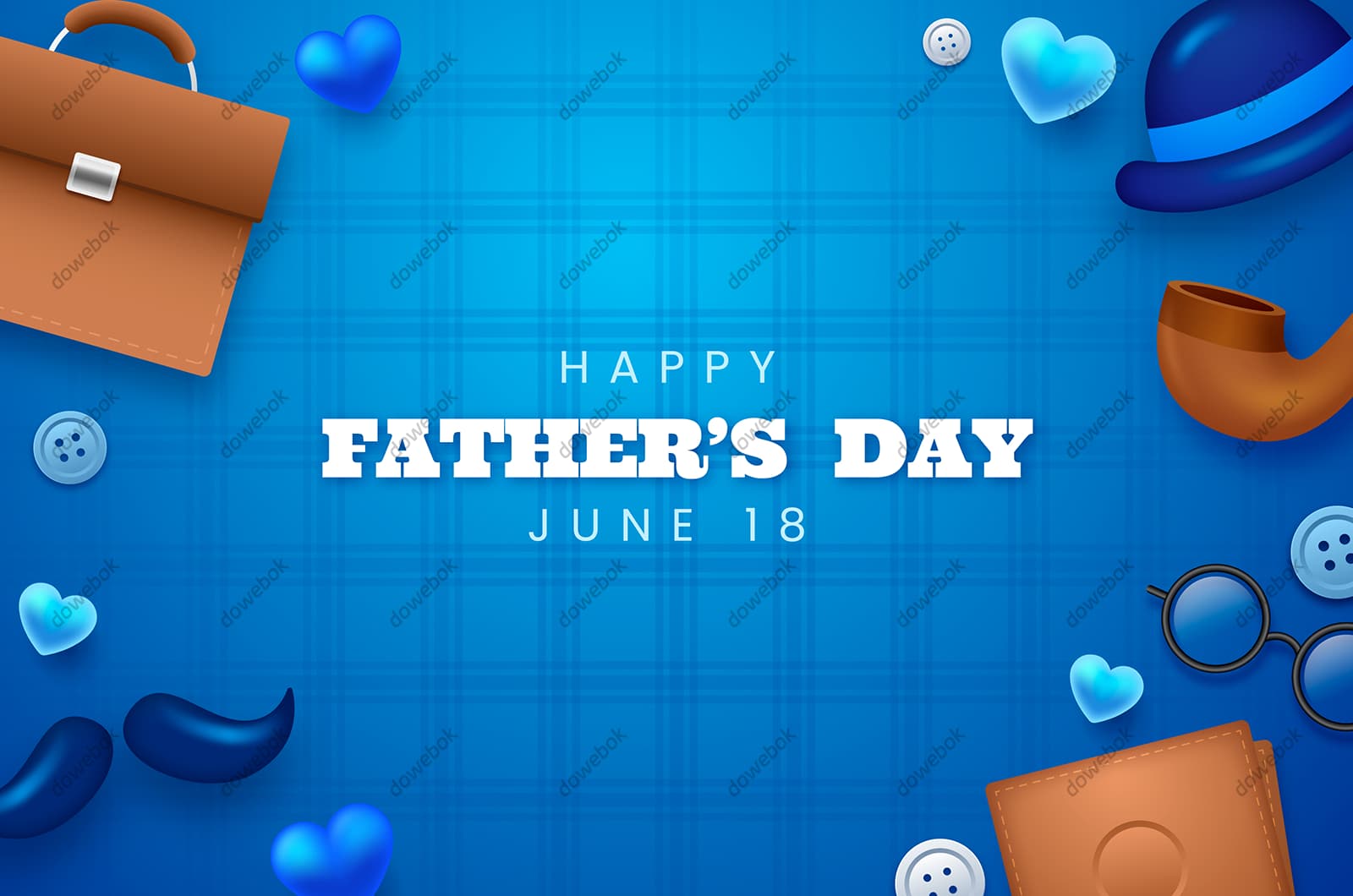 公文包绅士帽烟斗眼镜等设计父亲节背景图片矢量素材(AI/EPS)