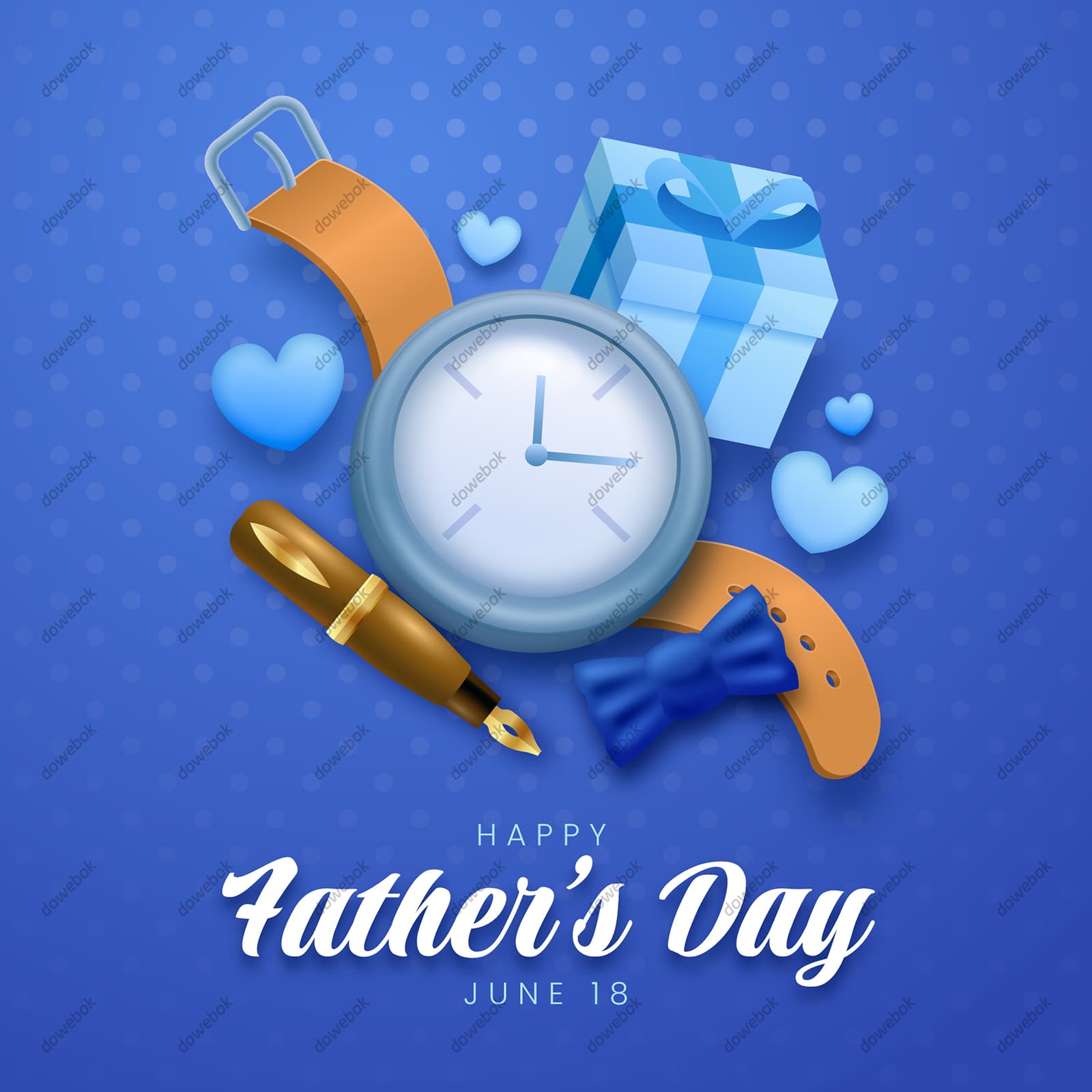 手表礼物钢笔蝴蝶结等设计父亲节背景图片矢量素材(AI/EPS)