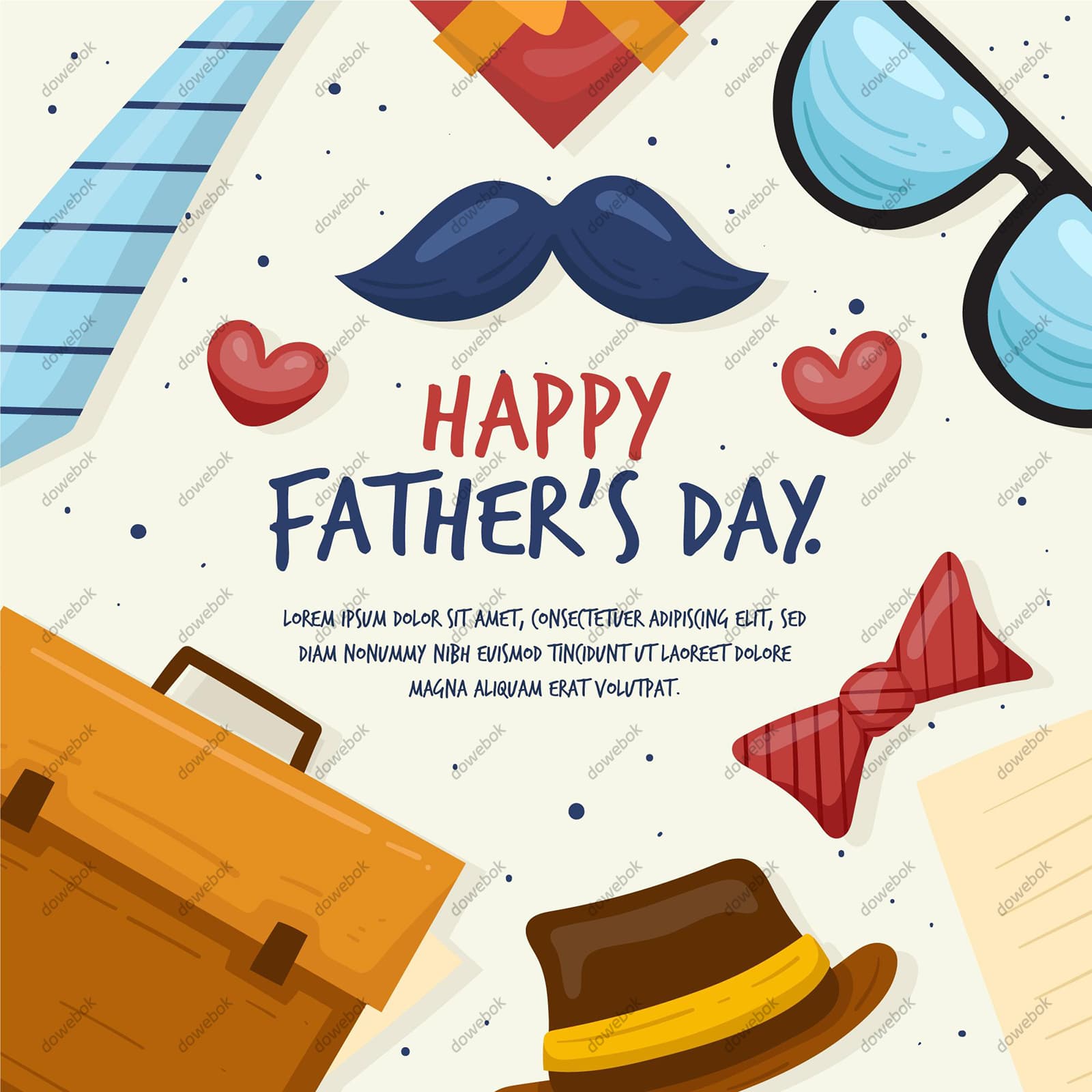 公文包绅士帽眼镜八字胡等设计父亲节背景图片矢量素材(AI/EPS)