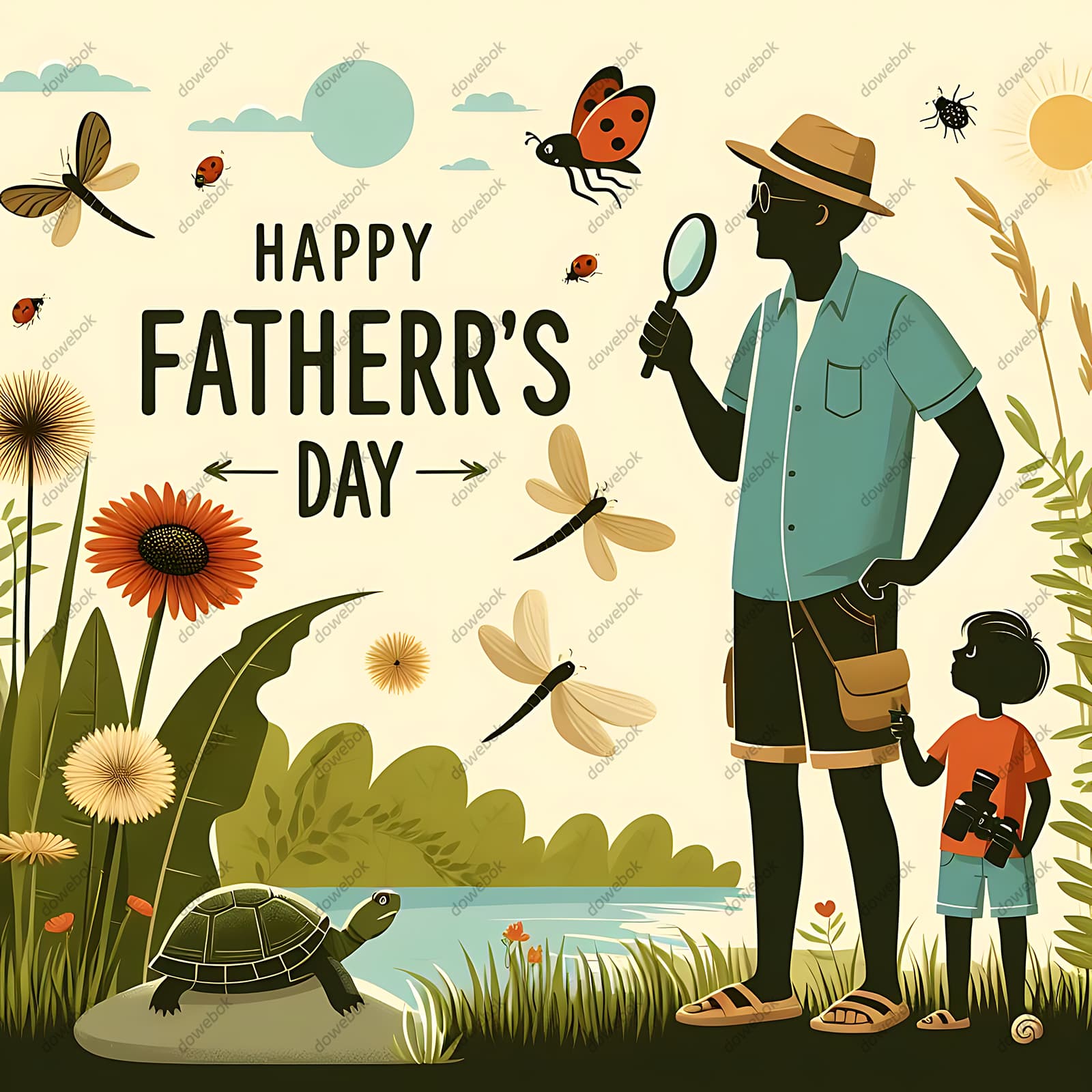 爸爸带儿子探索大自然设计父亲节图片素材(JPG)
