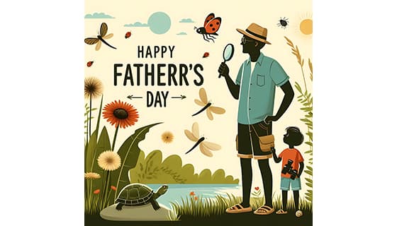 爸爸带儿子探索大自然设计父亲节图片素材(JPG)