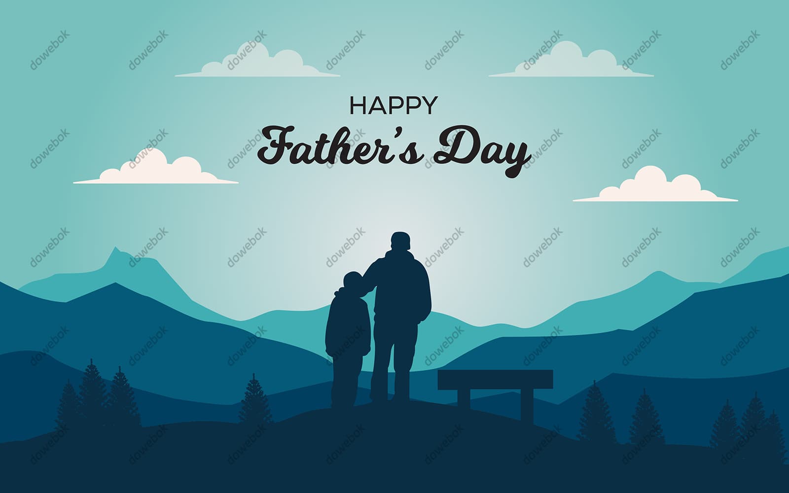 爸爸带着儿子登山设计父亲节背景图片矢量素材(EPS)