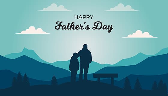 爸爸带着儿子登山设计父亲节背景图片矢量素材(EPS)