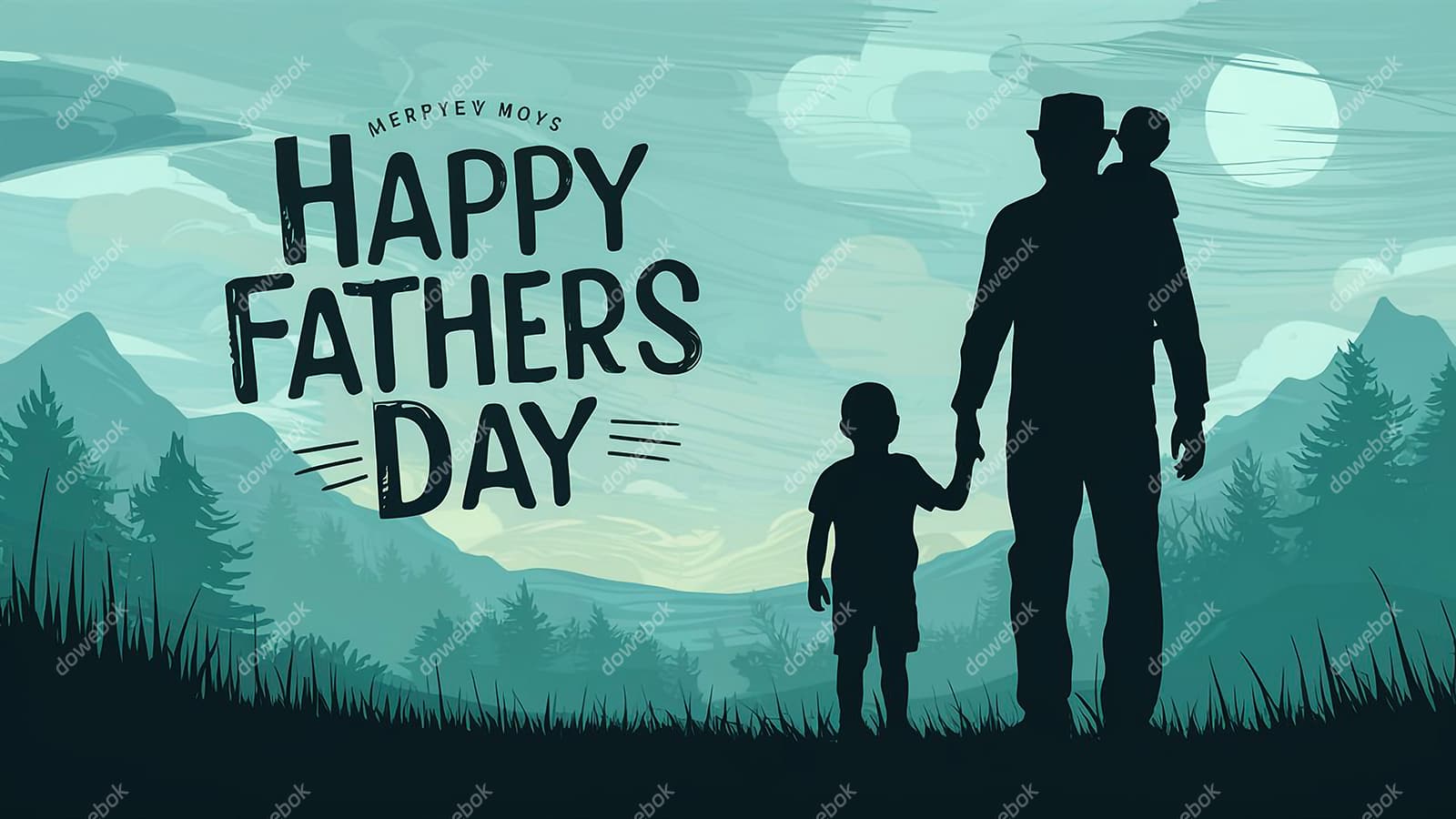 爸爸带着孩子去森林设计父亲节背景图片素材(JPG)