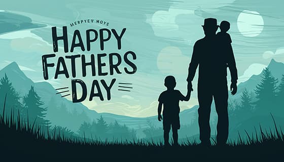 爸爸带着孩子去森林设计父亲节背景图片素材(JPG)