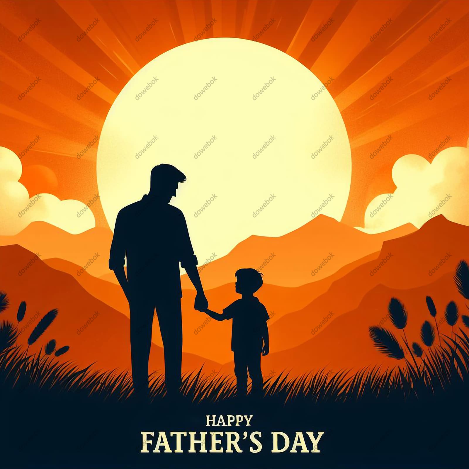 爸爸带着孩子看日出设计父亲节背景图片素材(JPG)