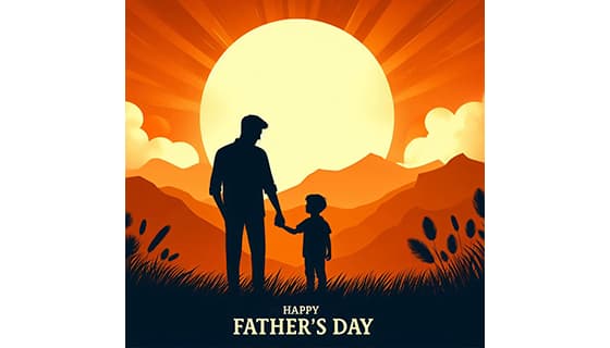 爸爸带着孩子看日出设计父亲节背景图片素材(JPG)