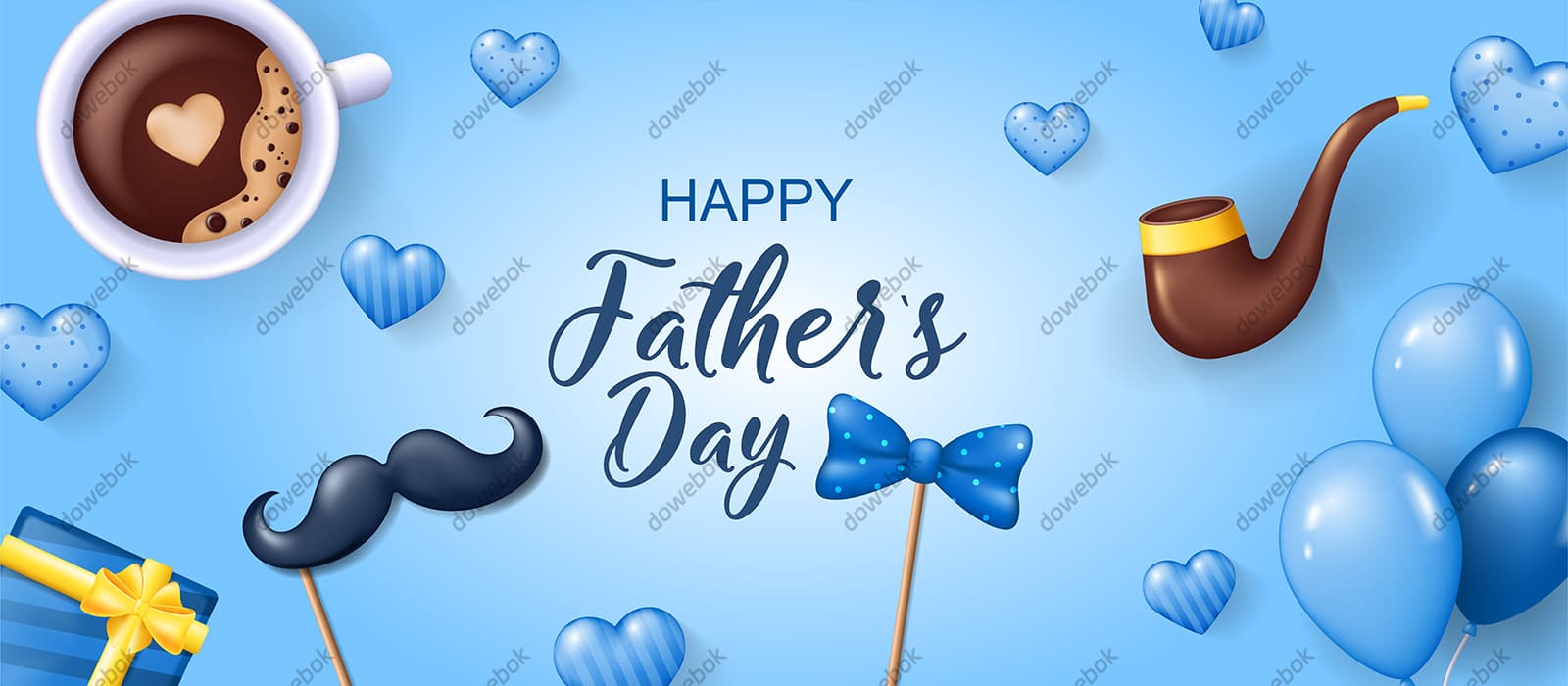 咖啡礼物八字胡烟斗等设计父亲节背景图片矢量素材(EPS)