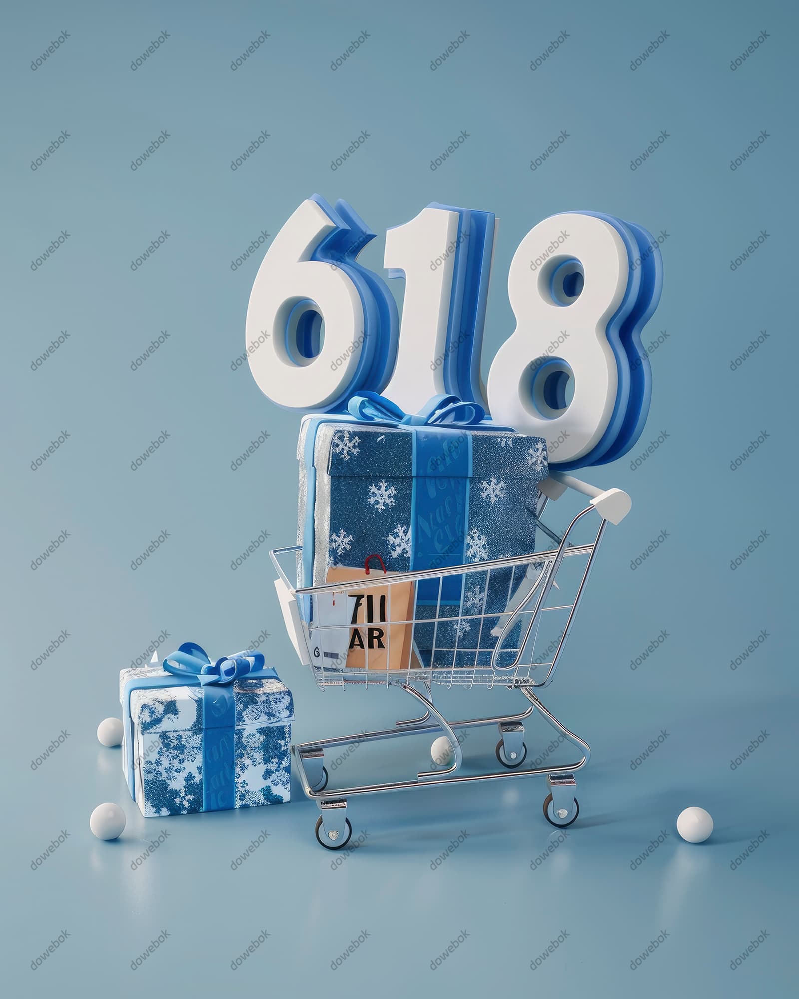 装满礼物的购物车设计618电商促销背景素材(JPG)