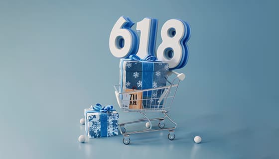 装满礼物的购物车设计618电商促销背景素材(JPG)