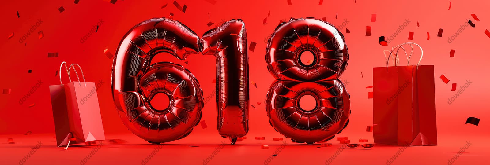 数字618气球设计火红电商促销banner图片素材(JPG)