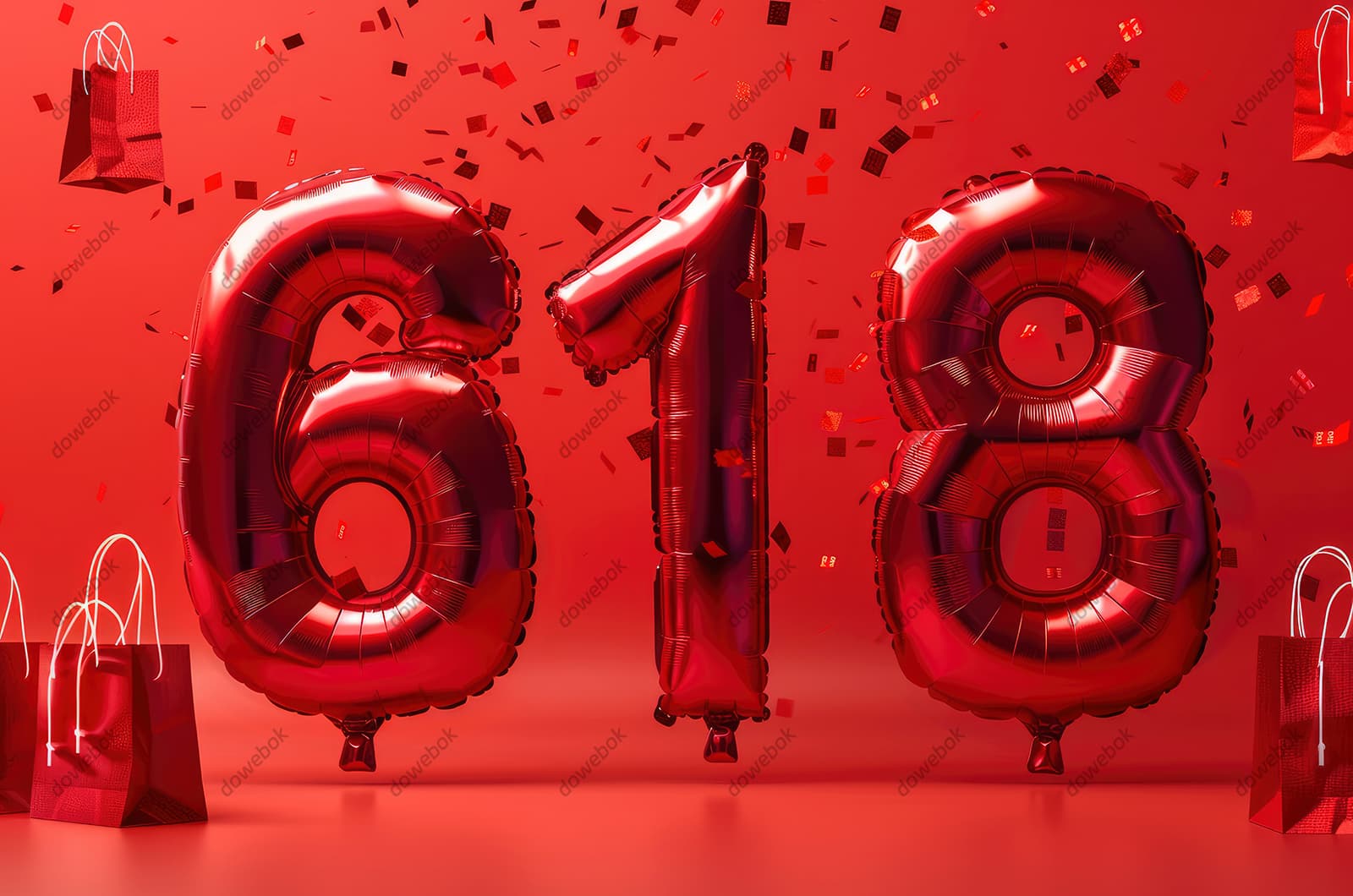 数字618气球设计火红电商促销背景图片素材(JPG)