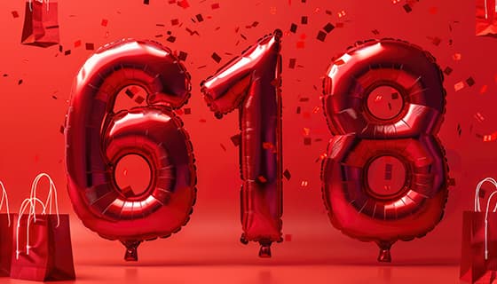数字618气球设计火红电商促销背景图片素材(JPG)