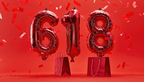数字618气球设计火红电商促销背景图片素材(JPG)