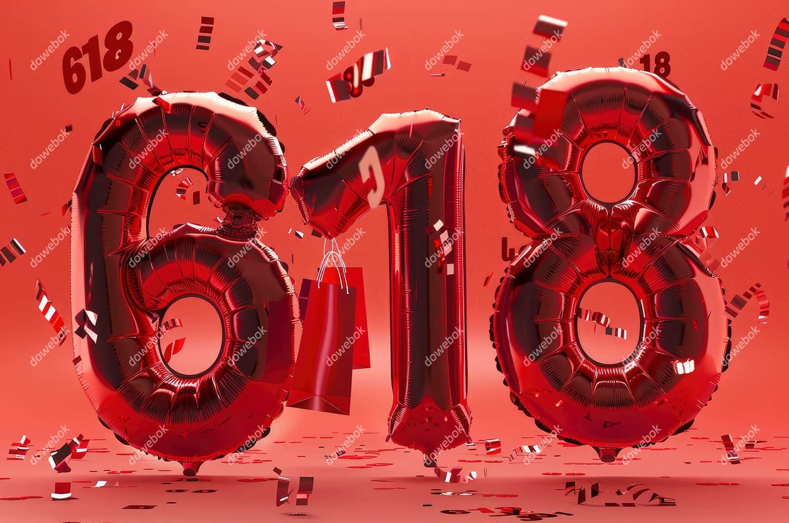数字618气球设计火红电商促销背景图片素材(JPG)