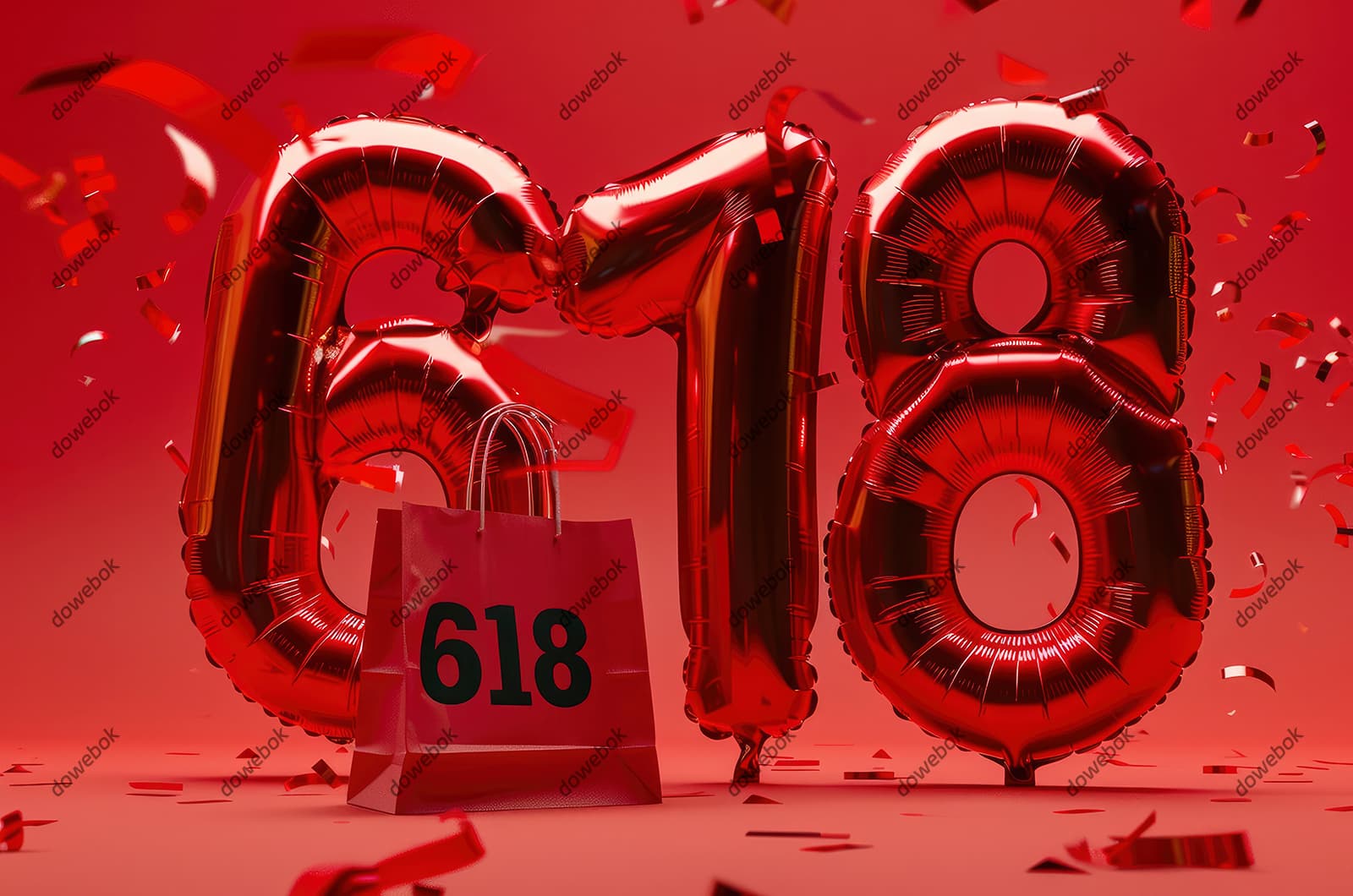 数字618气球设计火红电商促销背景图片素材(JPG)