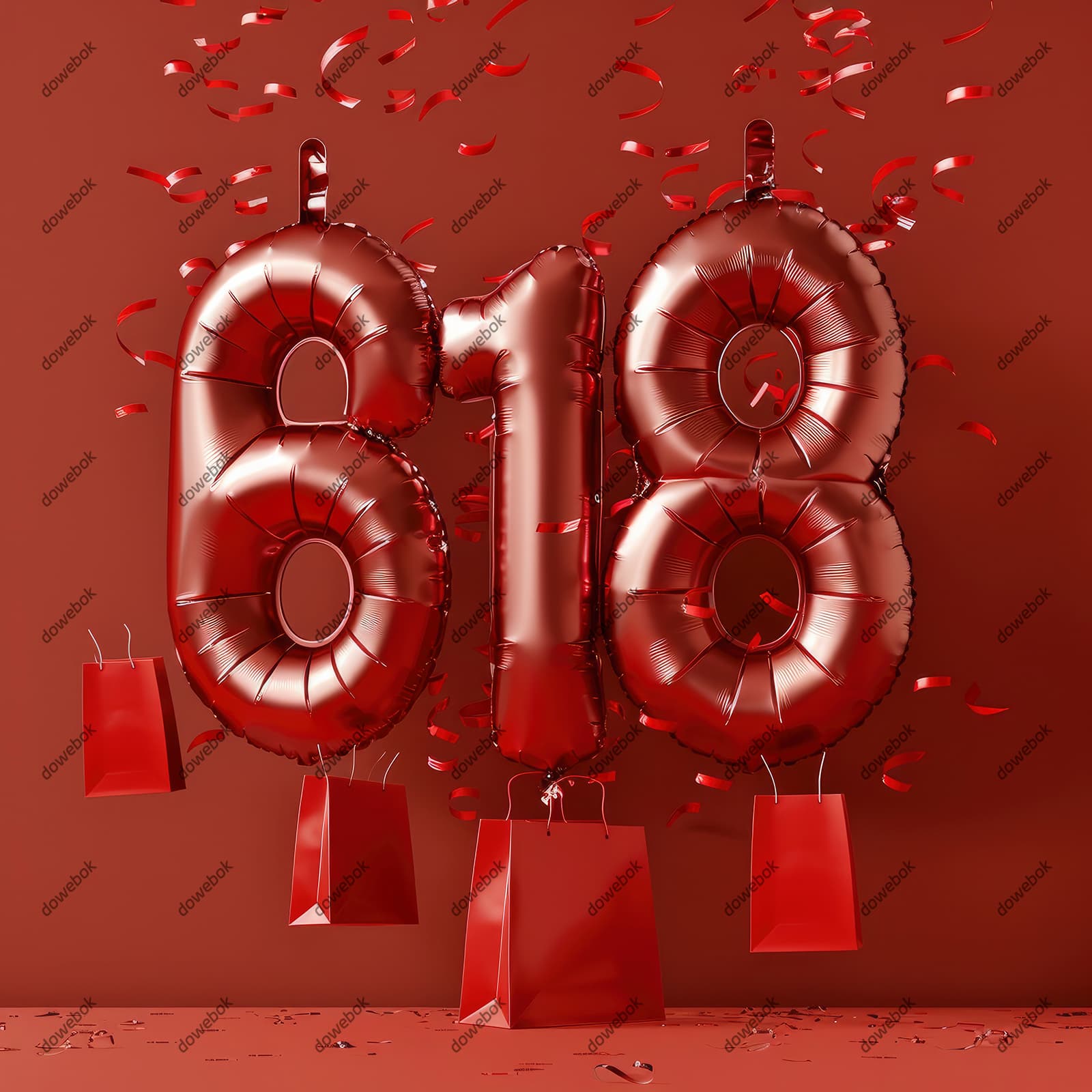 数字气球和购物袋设计火红618电商促销背景图片素材(JPG)