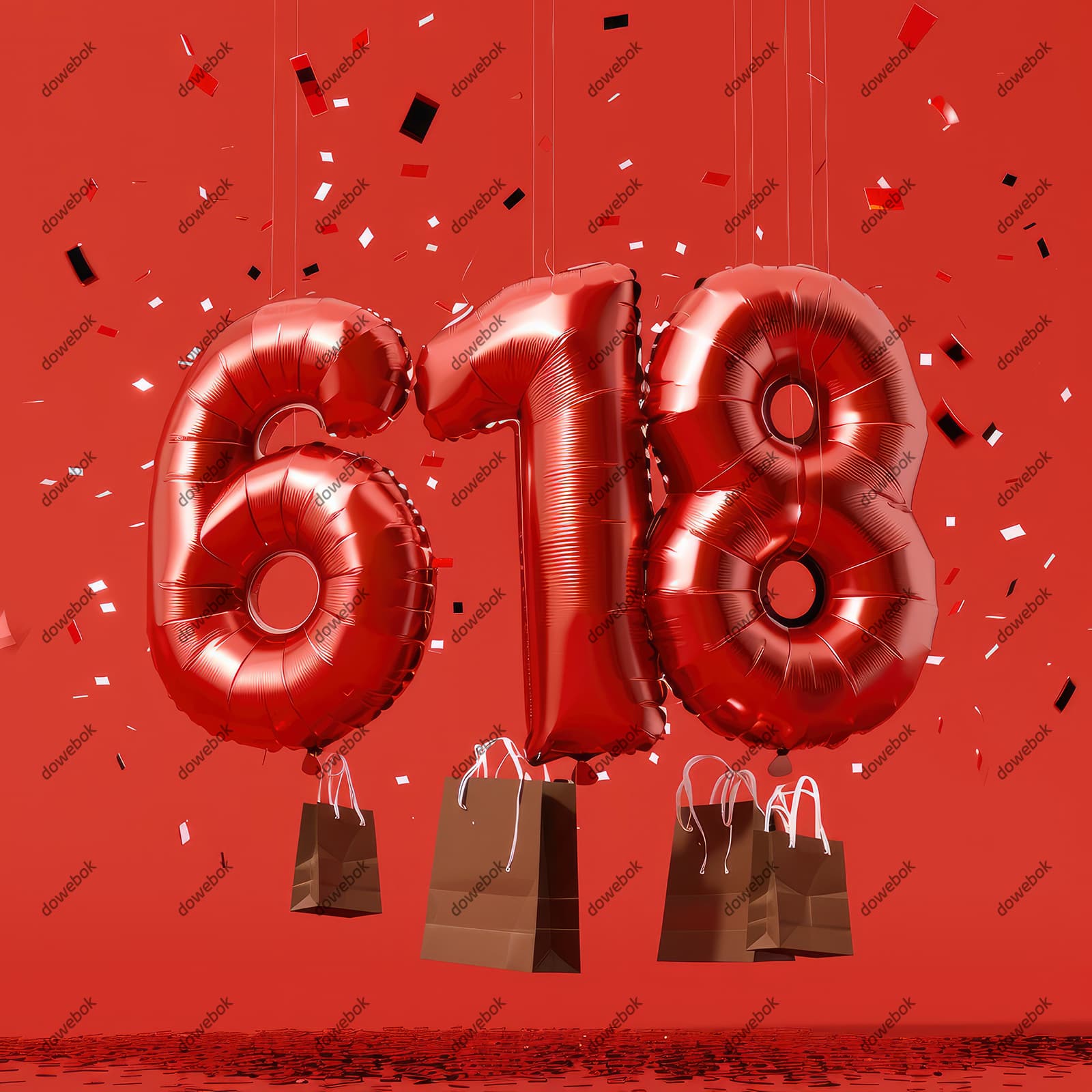 数字气球和购物袋设计火红618电商促销背景图片素材(JPG)