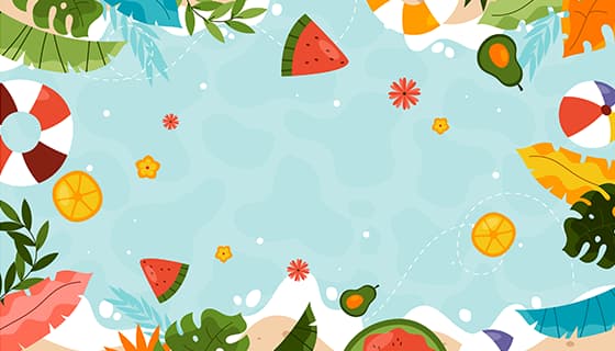 游泳池游泳圈等设计夏天背景图片矢量素材(AI/EPS)