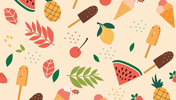 扁平风格水果冰淇淋设计夏天背景图片矢量素材(EPS)