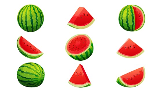 九个鲜红美味的西瓜矢量素材(EPS)