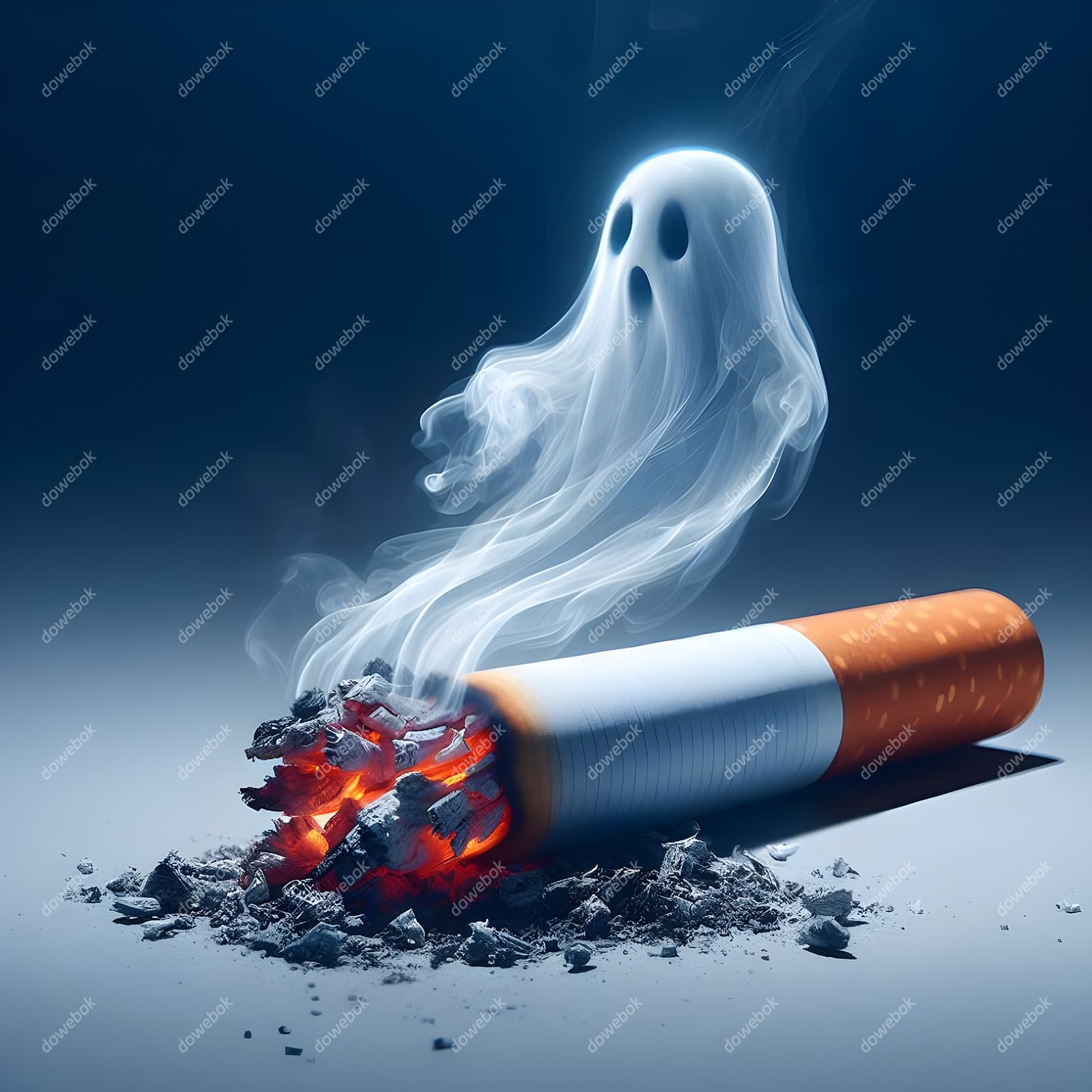 香烟里飘出的幽灵设计戒烟禁毒图片素材(JPG)