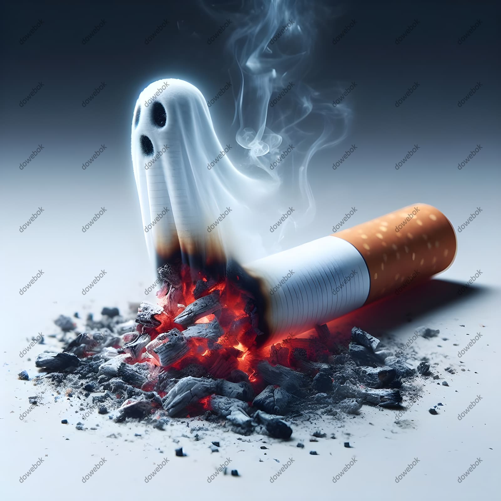 香烟里飘出的幽灵设计戒烟禁毒图片素材(JPG)