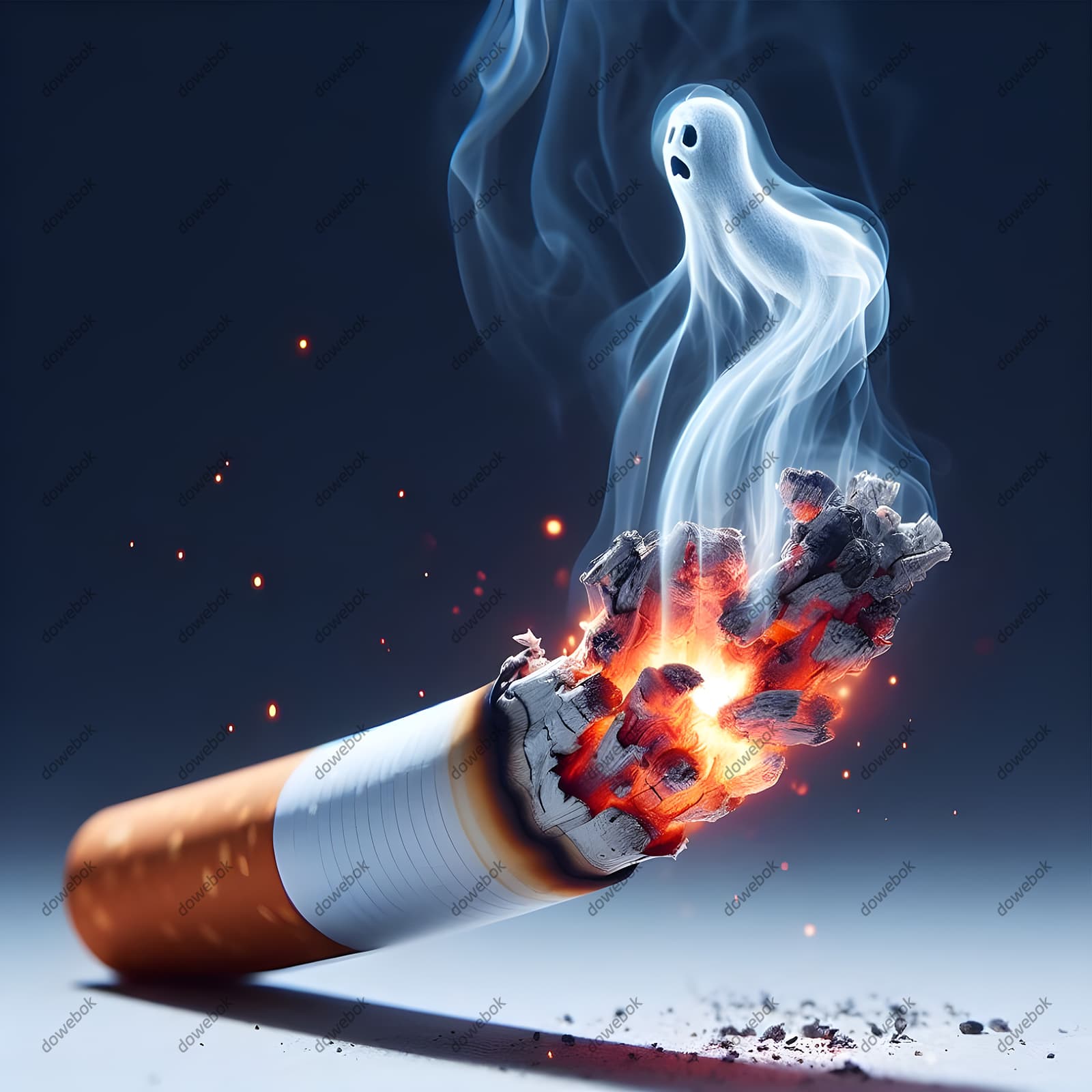 香烟里飘出的幽灵设计戒烟禁毒图片素材(JPG)