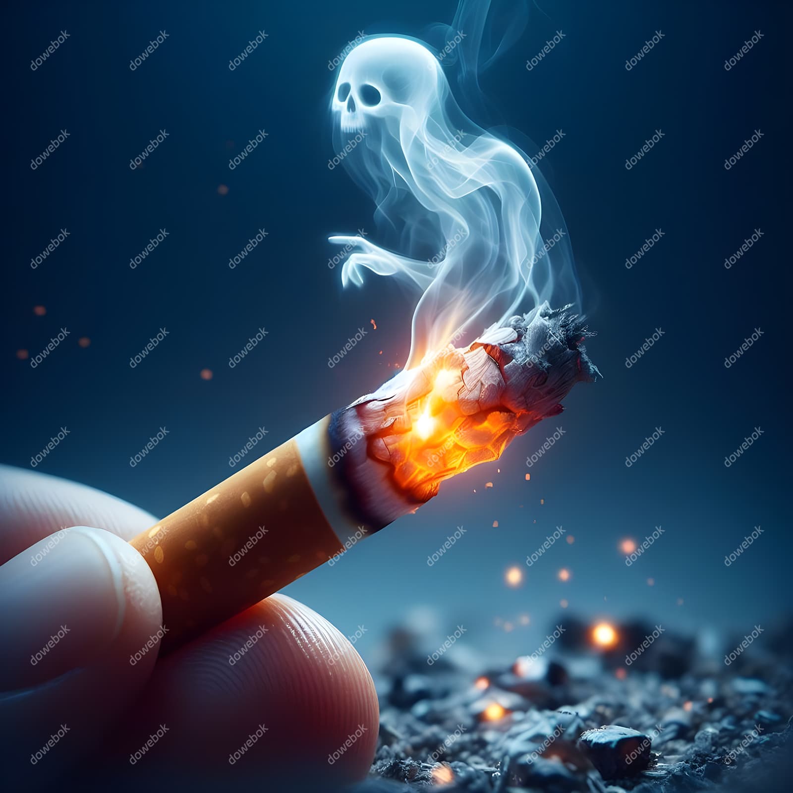 香烟里飘出的幽灵设计戒烟禁毒图片素材(JPG)