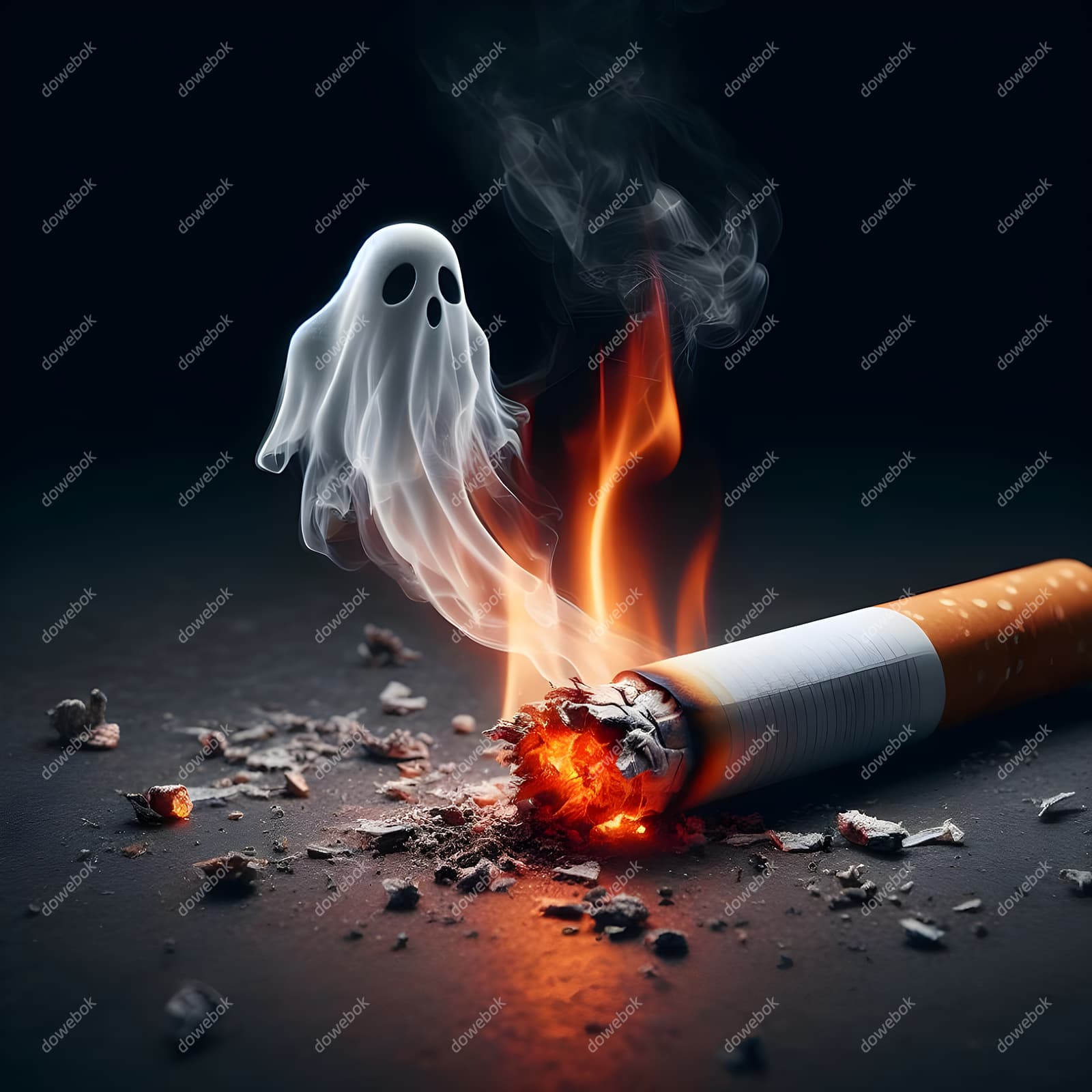香烟里飘出的幽灵设计戒烟禁毒图片素材(JPG)