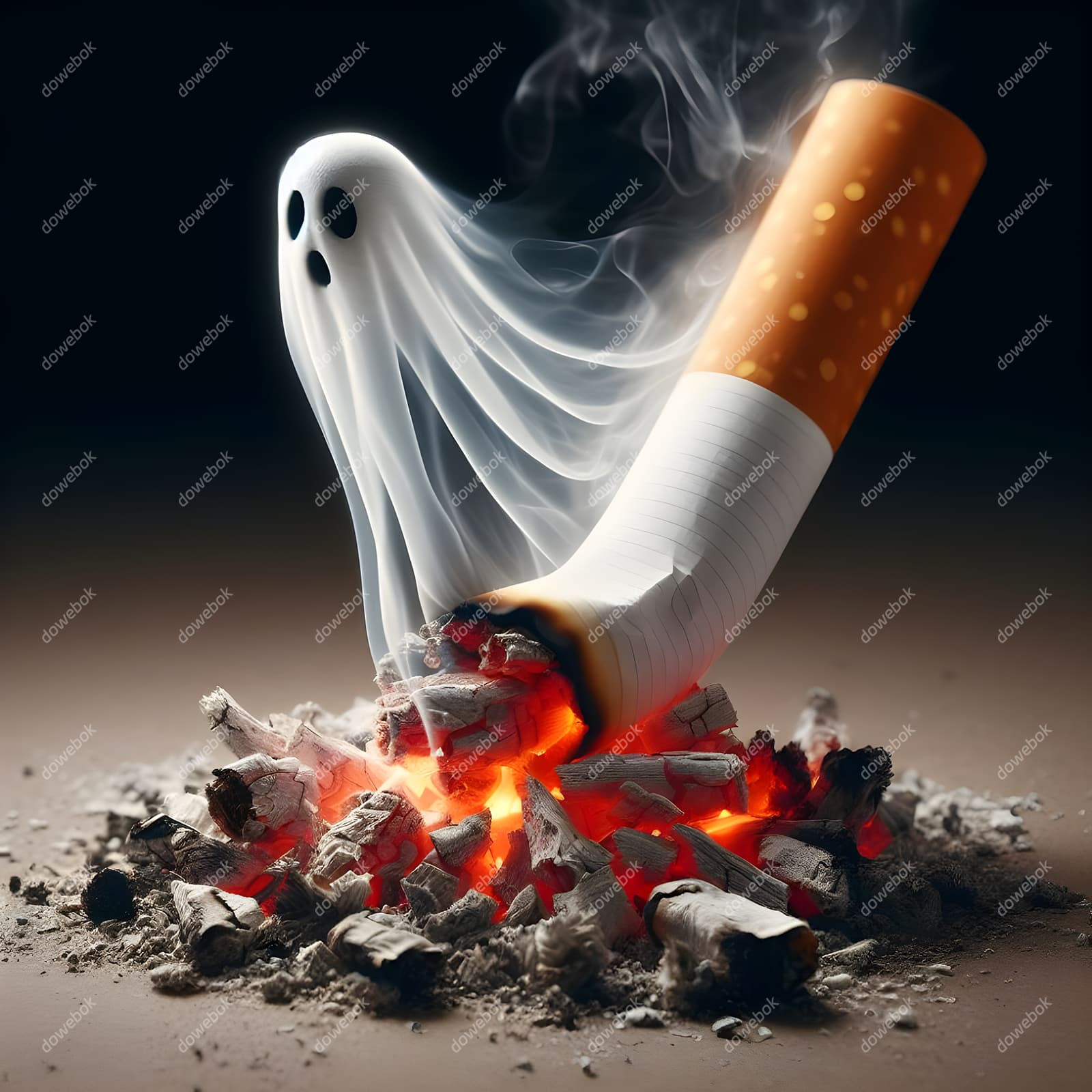 香烟里飘出的幽灵设计戒烟禁毒图片素材(JPG)